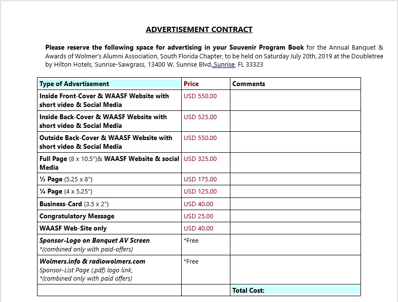 Advertising/Sponsorship Options